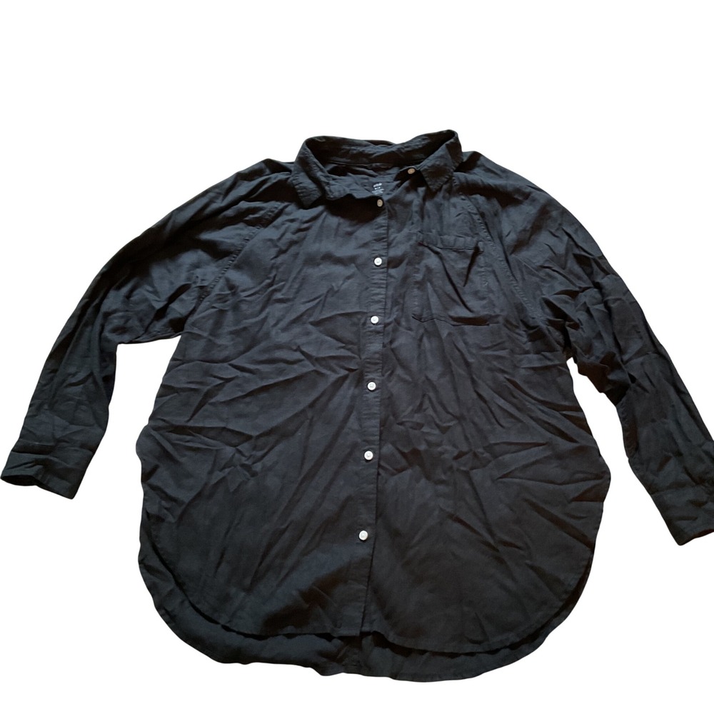Aerie Black Linen Blend Button Down Shirt Oversized Long Sleeve Top Medium